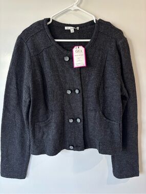 CAbi My Fair Jacket 184 Gray 100% Wool Button Front Pockets Long Sleeve Size L